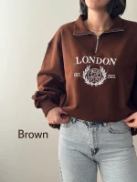 سوییشرت نیم زیپ مناسب خانم و آقا | فریسایز | در 10 رنگ متنوع - Image 3