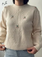 بافت یقه گرد گلی | فریسایز | در رنگ های متنوع - Image 7