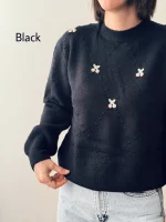 بافت یقه گرد گلی | فریسایز | در رنگ های متنوع - Image 13