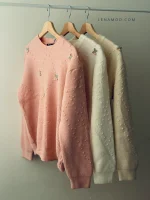 بافت یقه گرد گلی | فریسایز | در رنگ های متنوع - Image 9