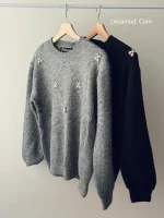 بافت یقه گرد گلی | فریسایز | در رنگ های متنوع - Image 8